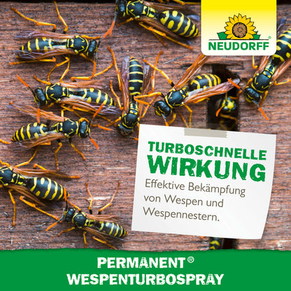 Schnelle Wirkung im Kampf gegen Wespen rund um das Haus: Permanent WespenTurbospray von Neudorff mit praktischem Sprühkopf zum gezielten Einsatz aus sicherer Entfernung