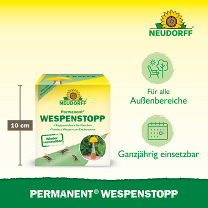 Mit dem praktischen Permanent Wespenstopp Aufsatz von Neudorff  fängst du Wespen, Fruchtfliegen, Fliegen und Mücken im Außenbereich zuverlässig ein