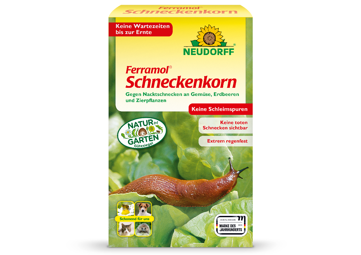 Neudorff Ferramol Schneckenkorn gegen Nacktschnecken an Gemüse, Erdbeeren und Zierpflanzen für eine sofortige Ernte nach der Anwendung, hoher Regenfestigkeit und sauberer Wirkung ohne Schleimspuren und sichtbar tote Tiere