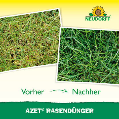 Mit Azet Rasendüger von Neudorff wird aus lichtem, trockenen Rasen schnell und nachhaltig eine sattgrüne, dichte Rasenfläche