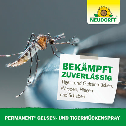 Permanent Gelsen- und Tigermückenspray von Neudorff bekämpft laut Bild zuverlässig Tiger- und Gelsenmücken, Wespen, Fliegen und Schaben